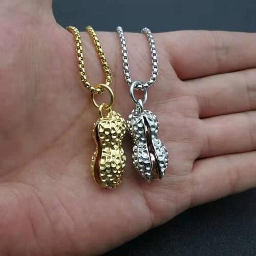 Punk Statement 3D Design Peanut Charm Pendant Necklace Gold Silver Color Stainless Steel Chains For Women Men Jewelry Collier