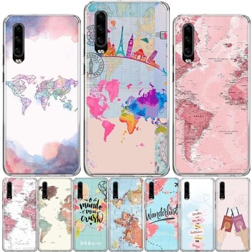 World Map Phone Case For Huawei P40 P30 P20 P10 Mate 10 20 30 Lite Pro P Smart Z Plus 2019 Cover Shell Coque