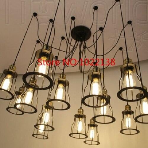 Black Spider Chandelier Lamp with Iron Cover Vintage Retro Pendant Edison Creative Antique DIY Restaurant Ceiling Pendant Lamp