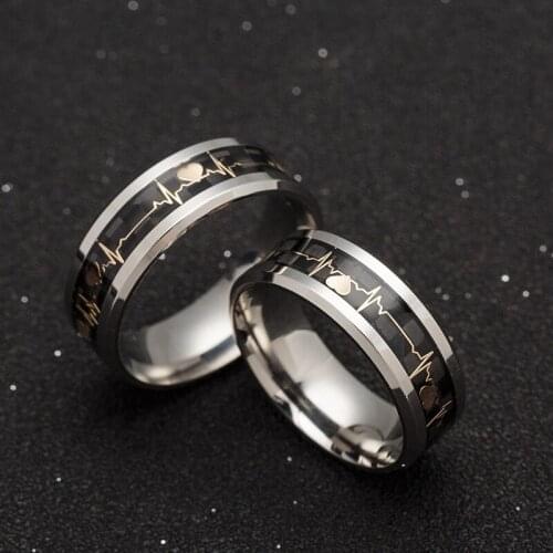 Men Rings Luminous Mood ECG Ring Temperament Mens Ring Carbon Fiber Couple Wedding Rings Valentines Day Gift