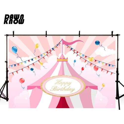 DAWNKNOW Pink Circus Flag Photography Background Backdrop Children Birthday Party Celebrations Photocall Customize GY091