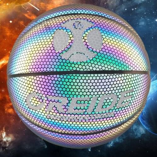 Holographic Reflective Basketball Luminous Ball PU Size5 7 Boys Male Personality Tide Outdoor Night Street Game Basketball Lamp