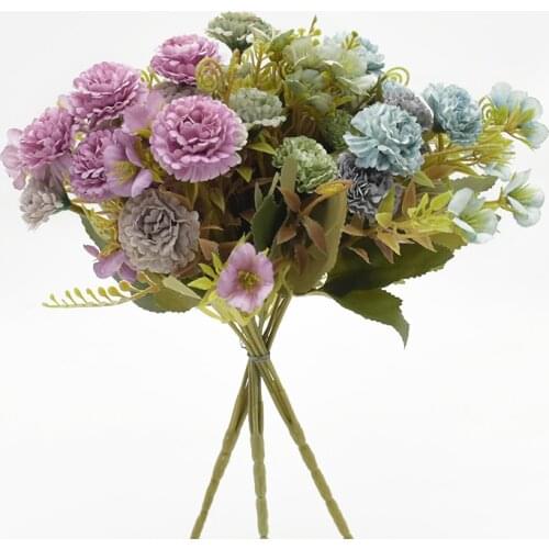 5 Forks Artificial Lilac Carnation Bouquet for Home Decor Accessories Diy Bonsai Living Room Decoration Fake Flowers Wedding