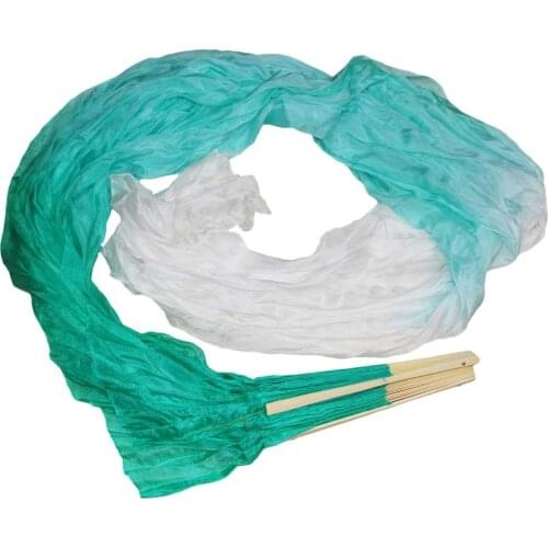 2018 Chinese silk veils dance fans handmade natural silk belly dance fans 1 x left+right hand 180x90cm Green+Light green+White