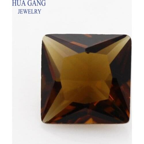 Coffee Color Glass Gems Square Shape Princess Cut Loose Glass Beads Synthetic Gems For Jewelry Size 3x3~12x12mm Free Shipping