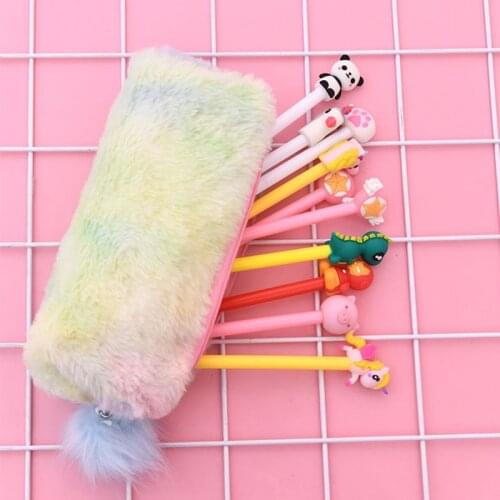 Creative pencil case kawaii gradient color cute girl plush student pencil bag simple bag