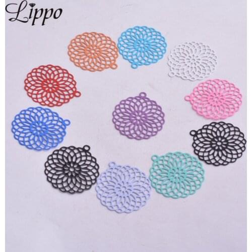 50pcs AB1269 28mm*30mm Round Charms Connector Charm Earrings Findings Connectors Embellishment bijoux