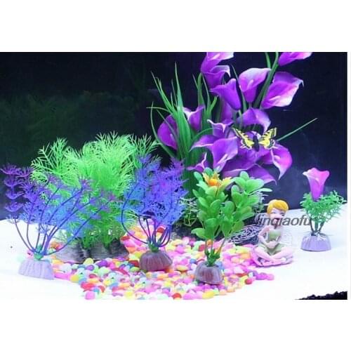 Aquarium landscaping, 40 cm small fish tank decoration simulation fake water grass color stone package