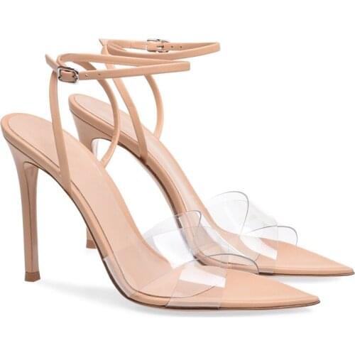 Summer new pointed cross straps stiletto high-heeled party dress womens sandals large size transparent sexy strappy sandals