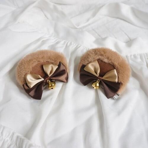 Cute Plush Bear Ears Headdress Bow Bell Hair Clip Hairpin Lolita Hair Accessories a Pair of Hairclips