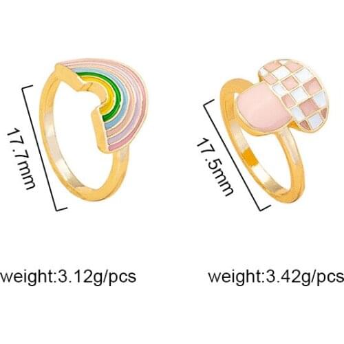 Ins Trendy Gold Colorful Enamel Rainbow Mushroom Minimalist Irregular Knuckle Finger Rings Korean Fashion Women Party Jewelry