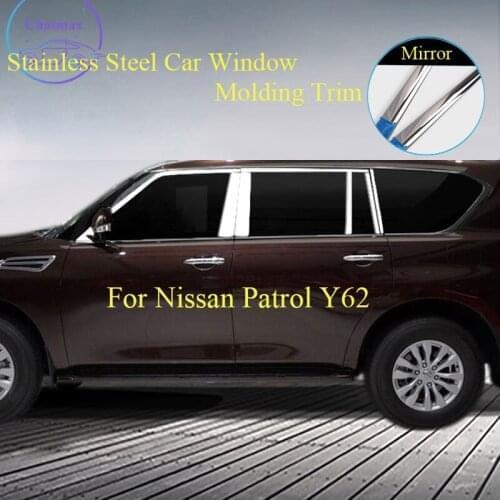 Stainless Steel Bar Car Window Molding Trim for Nissan Patrol Y62 16-20 Car Door Window Bright Strip Decoration Accessory