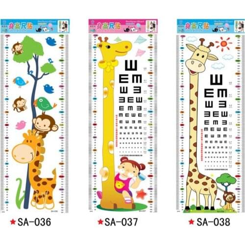 Cartoon Measure Wall Stickers For Kids Rooms Giraffe Monkey Height Visual Chart Ruler Decals Nursery Home Decor