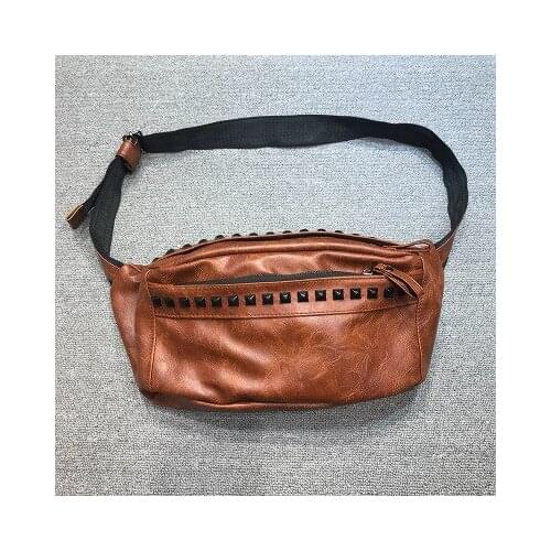 2020 men rivet leather waist bag new casual small fanny pack male waist pack for cell phone and credit cards travel chest bag