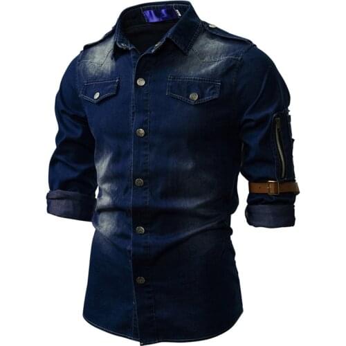2021 New Men Denim Shirt Autumn Long Sleeved Shirts Casual Slim Retro Denim