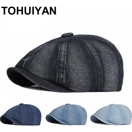 New Washed Denim Newsboy Hat Men British Style Solid Beret Cap Universal Boinas Flat Caps Duckbill Visor Gatsby Hats for Women