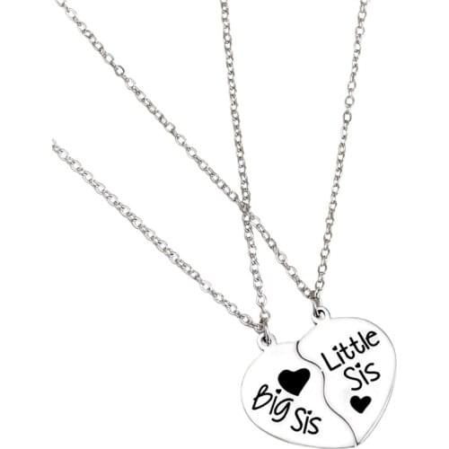 Good Sister Necklace BIG MIDDLE LITTLE Pendant Necklace 2 pcs/set Broken Two Half Heart Stitching Girl Necklace Girl Friend Gift