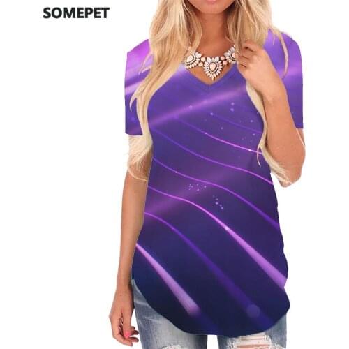 SOMEPET Psychedelic T Shirt Women Abstract V-neck Tshirt Purple T-shirts 3d Creativity Tshirts Printed Womens Clothing Hip hop