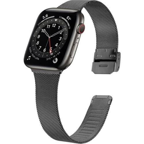 Slim mesh loop for apple watch 6 se band 44mm 40mm series 5 4 strap for iwatch 3 42mm 38mm bands Stainless Steel bracelet correa