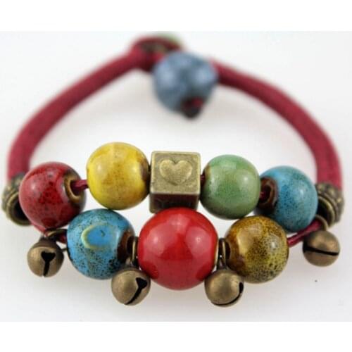 Retro ethnic style Handmade ceramic beads Handmade Woven Bangle Bracelet SZ190