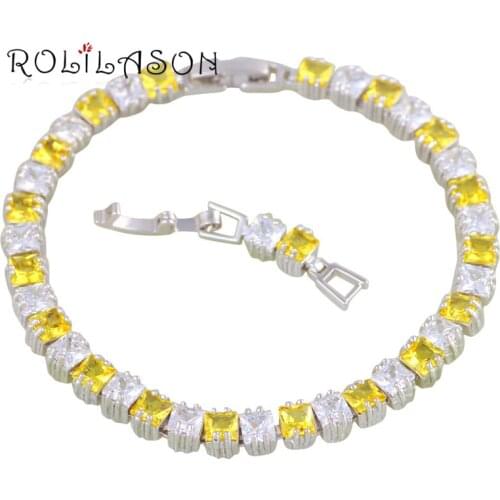 ROLILASON Top Sell Trendy Yellow Zircon Silver Charm Bracelets for Women Birthday Gift Fashion Jewelry TBS1085