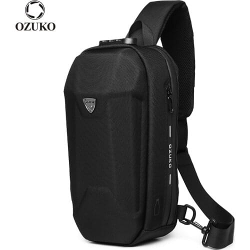 OZUKO Anti-theft Men Shoulder Bag Hard Shell Waterproof Crossbody Bags Male USB Charge Messenger Bag Short Trip Sling Chest Bag
