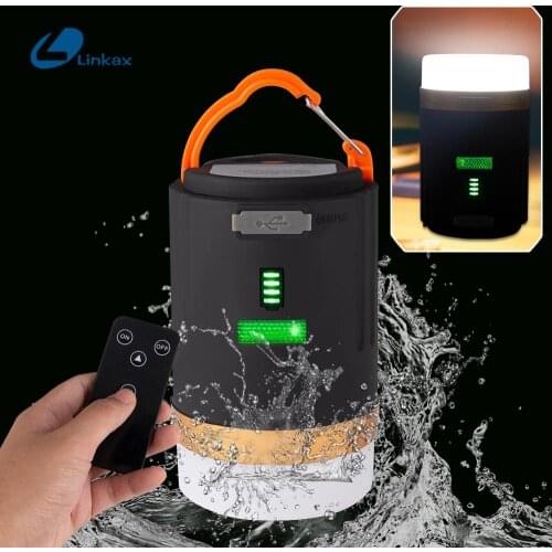 LED Camping Lamp USB Rechargeable Lantern Dimmable Work Light IPX6 Waterproof Searchlight Remote Control Emergency Hanging Torch
