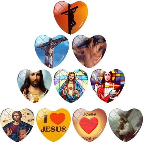 TAFREE New Jesus Christian Cross Blessed Heart shaped Art Photo 25mm DIY Glass Cabochon Pattern Jewelry Accessories ys115
