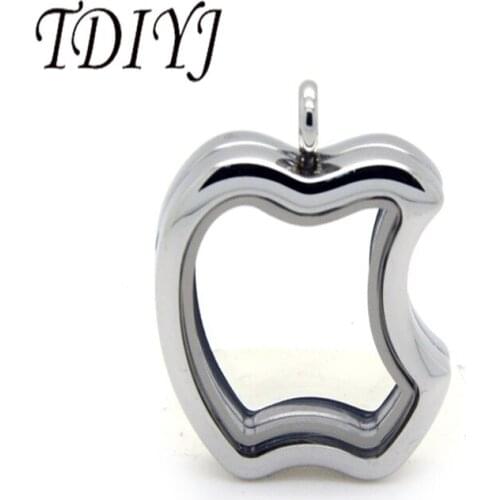 TDIYJ Wholesale 28*30mm Apple Stainless Steel Magnetic Floating Glass Locket Pendant Necklace for Women Jewelry1Pcs