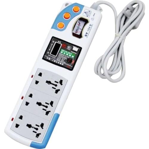 10A 250V Lightning/Leakage Protection Power Strip with Voltmeter 9AC Outlet Extension Socket 1.8/3/5M Power Cord Universal Plug