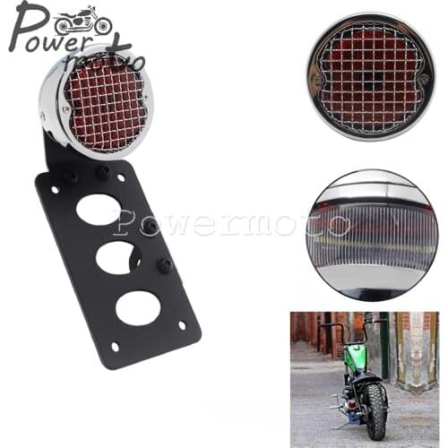Universal Motorcycle Side Mount Tail Light License Plate Bracket LED Round Grills Tail Lamp for Harley Bobber Chopper Invader