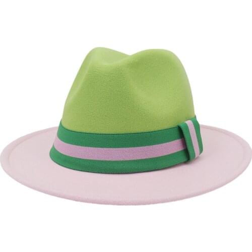 2021 European American Fashion Lime Green Pink Jazz Panama Woolen Felt Fedora Hat for Women Men Cowboy Outdoor Hat