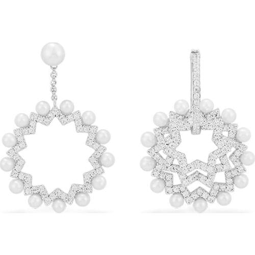 SLJELY High Quality Fahion Real 925 Sterling Silver Asymmetric Hollow Sun Pearls Earrings Women Fine Luxury Brand Jewelry New