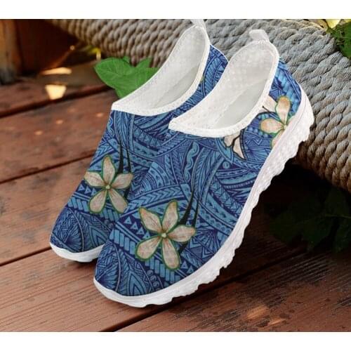 INSTANTARTS Outdoor Walk Women Flat Shoes Samoan Patterns Polynesian Mesh Sneaker for Lady Slip on Casual Loafers Shoe Footwear
