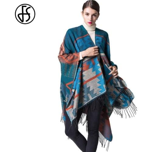 FS Cashmere Wool Scarf Women Winter Warm Blanket Thick Geometry Tassel Ponchos And Capes Feminino Inverno Scarves Shawls Wraps