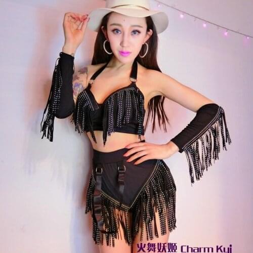 Nightclub Dj Female Singer Dance Costume Bar Ds Costume New Pole Dance Gogo Embroidered Tassel Sexy Suit Performance Costume