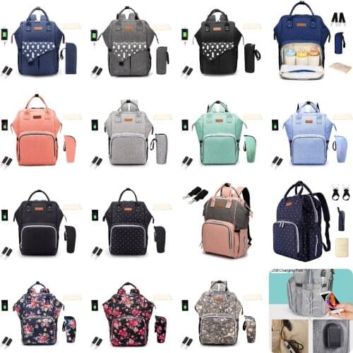 15 Colors USB Charging Ergonomic Diaper Bag Multi-function Stroller Bag Large Capacity Nappy Bag Waterproof Travel Backpack Baby