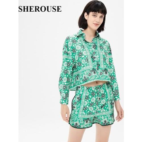 2021 Summer Teo Pieces Set Women Printed Shirt and Shorts Suit Chic Lady Fashion Casual Shorts Sets Women Outfit