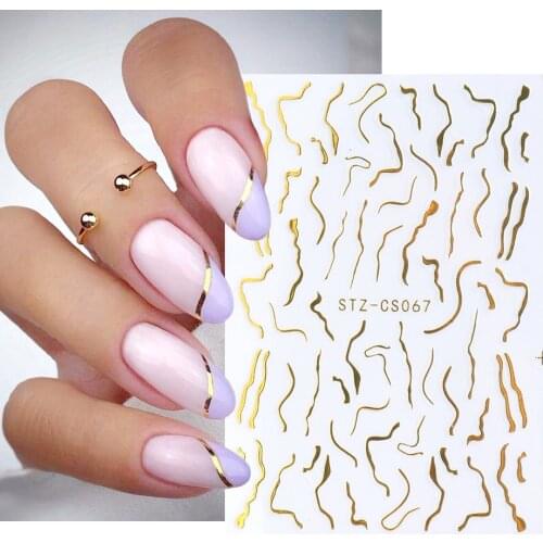 1PCS Gold Line 3D Nail Stickers Metal Striping Tape Adhesive Sliders Abstract Foils Decals Manicuring Decoration LASTZ-CS067