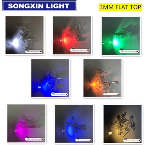 50/100pcs F3 3mm 2pins Flat Top White Red Yellow Blue Green Pink diode Led Wide Angle light emitting Diodes lamp Ultra Bright
