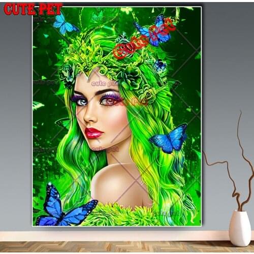 5d diy diamond painting Beautiful girl mosaic cross stitch Butterfly flower fairy embroidery diamond round square stones decor