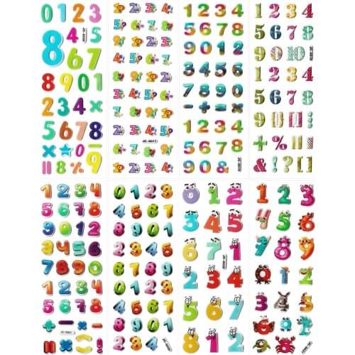 8 Sheets Kids Stickers 3D Puffy Bulk Cartoon 0 to 9 Number Stickers Educational Toys for Girl Boy Children Cognition DIY Sticker