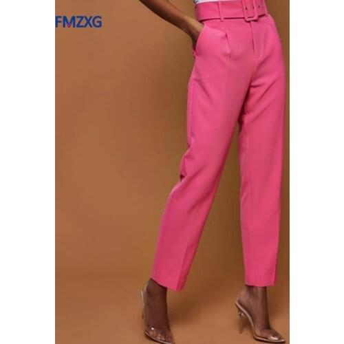 Women Autumn Harem Pants Formal Ankle-length Trousers Candy Colors Female Classic High Waist Office Lady Sashes Slim White Pants