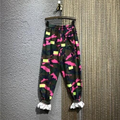 High Street Camouflage Casual Pants Women Summer Elastic High Waist Thin Print Ankle Length Pants Straight Loose Harem Pants
