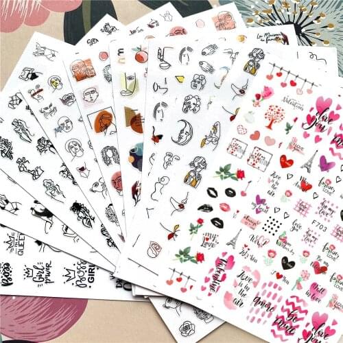 Valentines Day Color Abstract Face-Geometric Heart 3D Back Glue Nail Decal Nail Sticker Nail Decoration Nail Art Nail Ornament