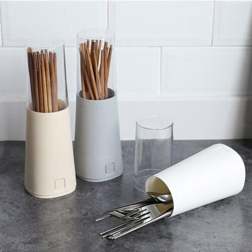 Chopsticks Holder Box Drain Rack Basket Detachable Kitchen Utensils Fork Spoon Storage Holder Stand With Dustproof Cover