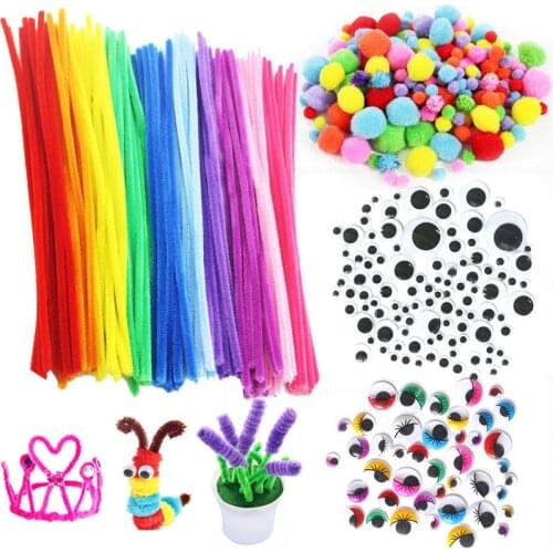 DIY Colorful Plush Stick Soft Fluffy Pompoms Handmade Art Crafts Toys For Kids Doll Eyes Toy Accessories Baby Creativity Gifts