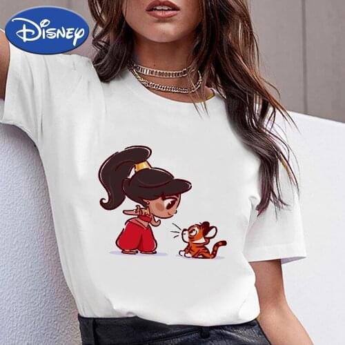 Disney Q Series Princess Women T-shirt Creative Short Sleeve Cute Jasmine Princess Print High Quality T Shirt Clothes Top