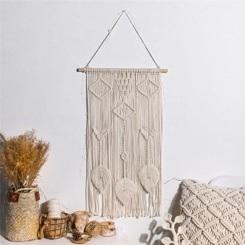 Macrame Tassel Tapestry Hand-Woven Leaf Graphic Tapestry Art Tapestry Wall Hanging Boho Home Decoration Handicrafts Gift