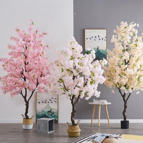 The Simulation Cherry Trees Potted False Peach Blossom Potted Flower Green Plant Flower Art Rural Land Garden Decor Fake Plant